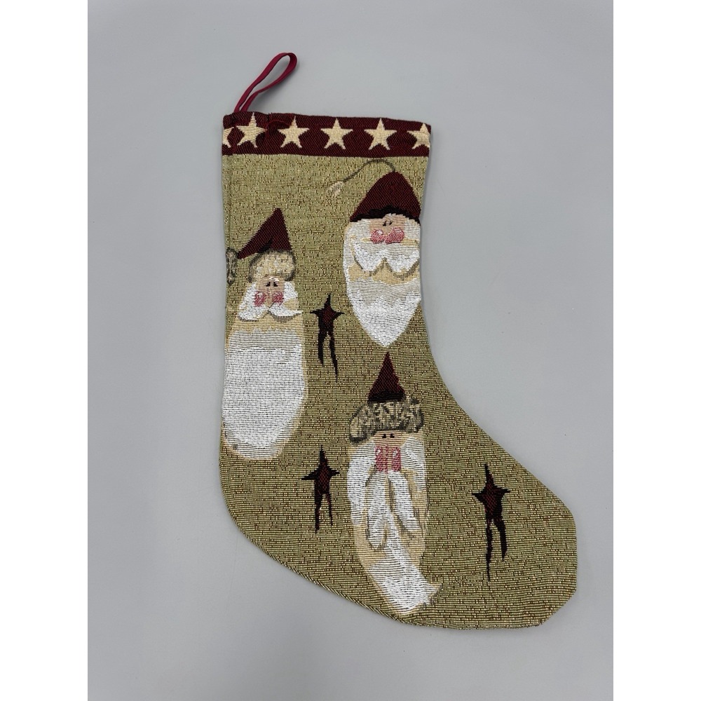 Hanging Christmas Stocking Folk Art Style Santa Claus Design